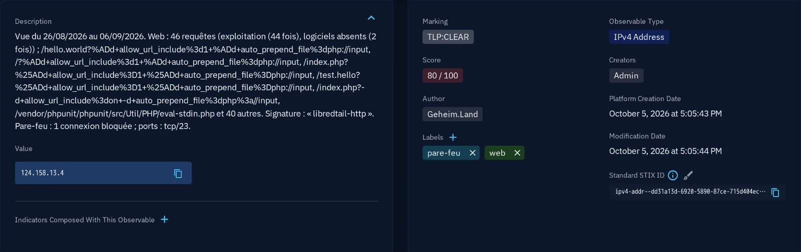 Figure 9. 124.158.13.4, PHP exploitation and the libredtail-http signature.